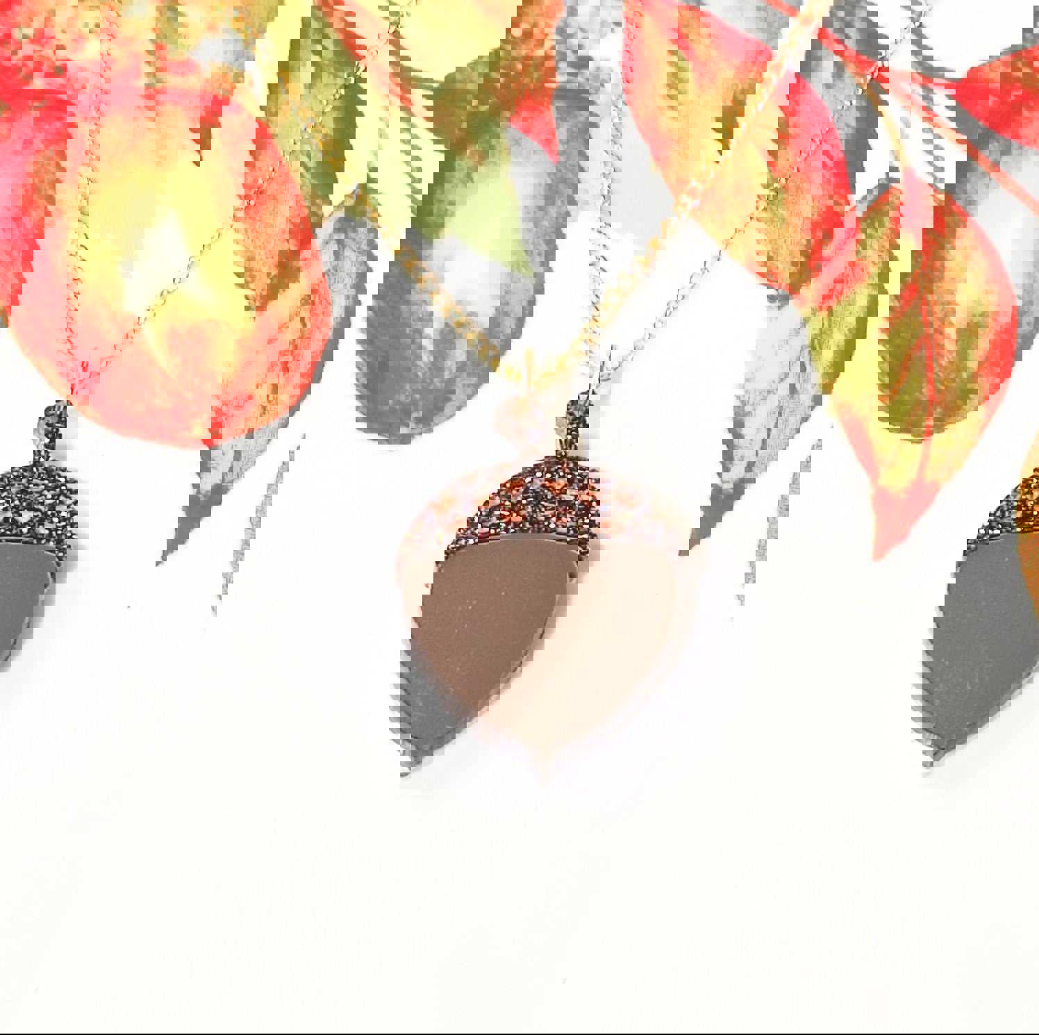 Fall Acorn Glitter and Metallic Acrylic Pendant Necklace