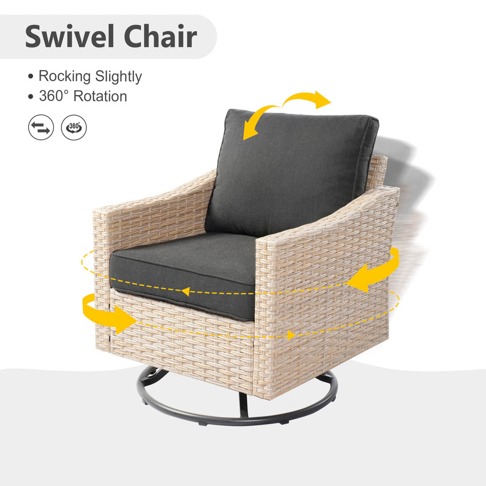 Ovios Athena Series 7-Piece Outdoor Patio Furniture Set with Swivel Chair & Fire Pit Table