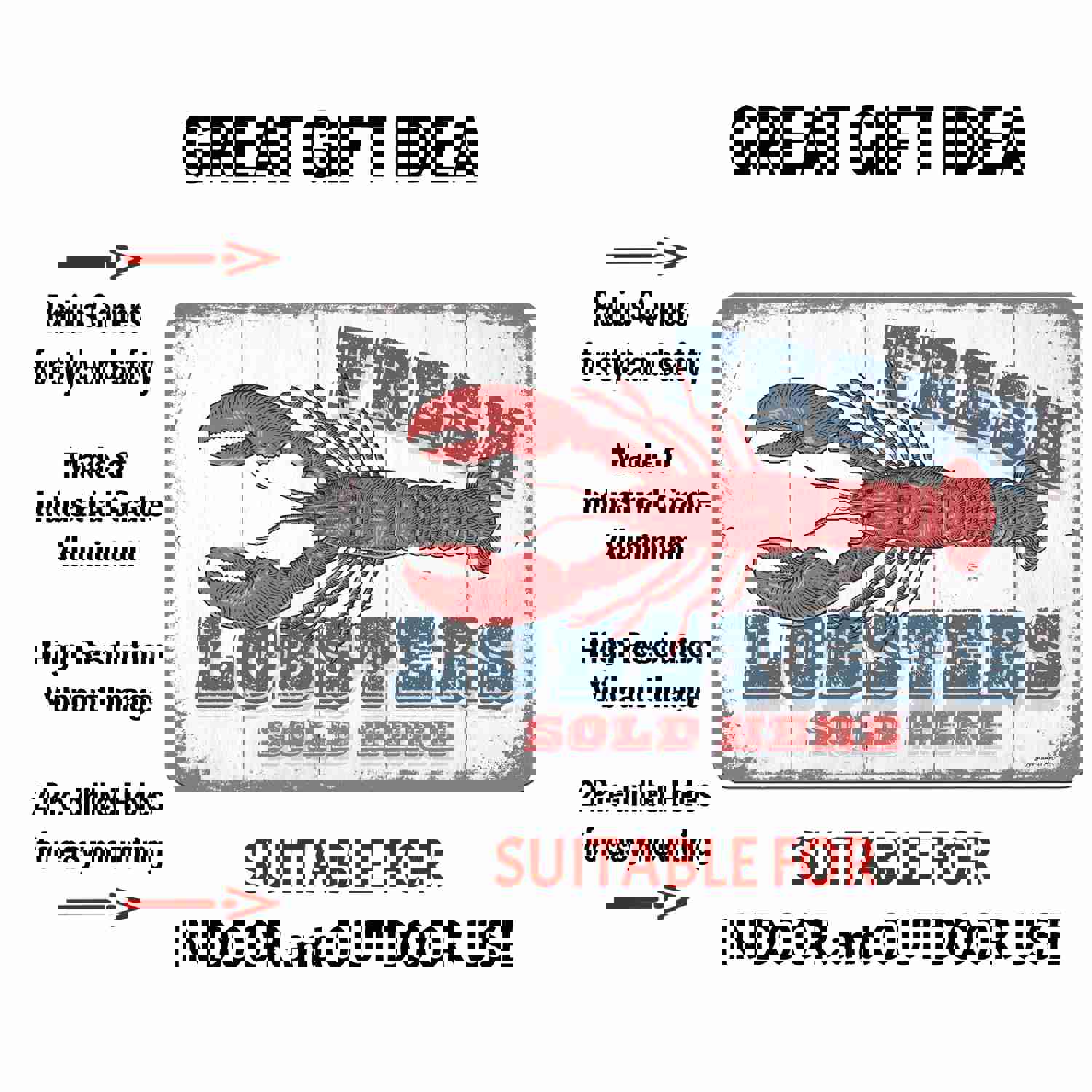 Vintage Aluminum Kitchen Sign - Fresh Lobsters Sold Here