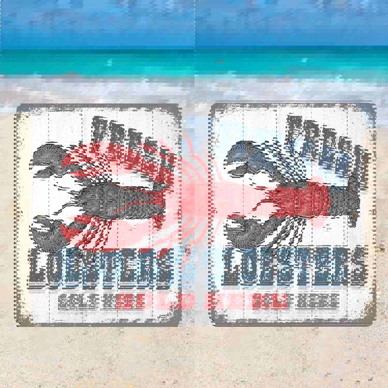 Vintage Aluminum Kitchen Sign - Fresh Lobsters Sold Here