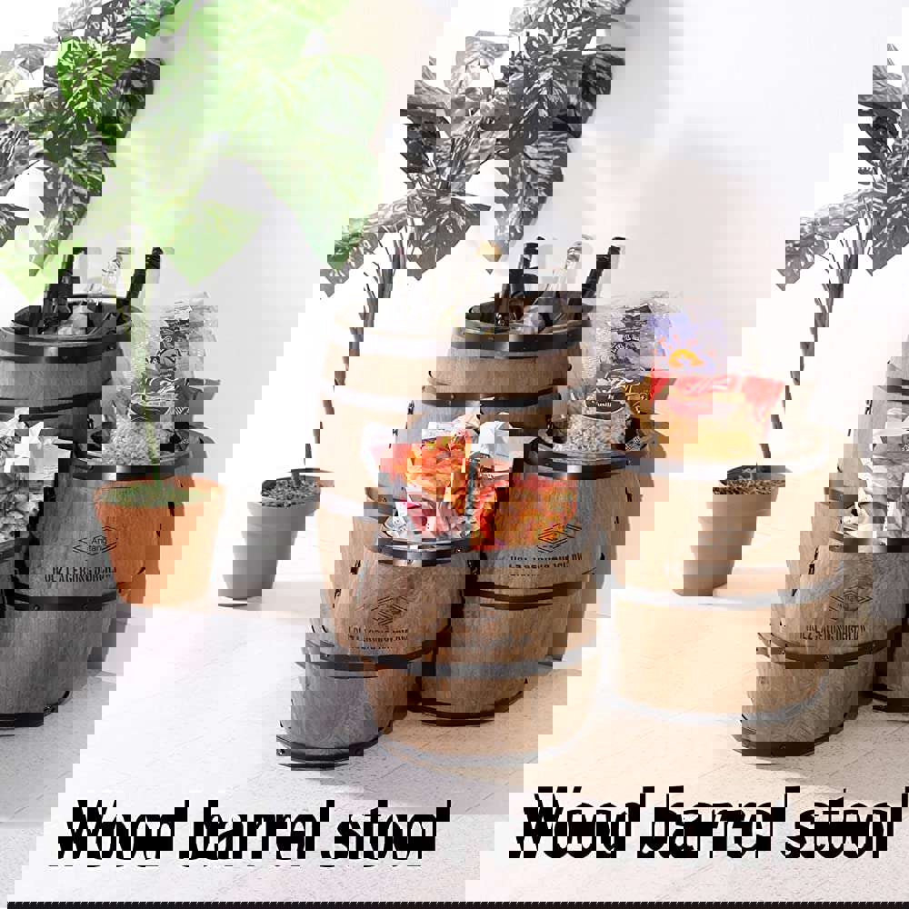 Fuji Boeki 31882 Natural Wood Barrel Stool, 15.7 Inches Height, Brown