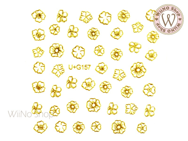 Gold Flower Adhesive Nail Art Sticker - 1 pc (U+G157)