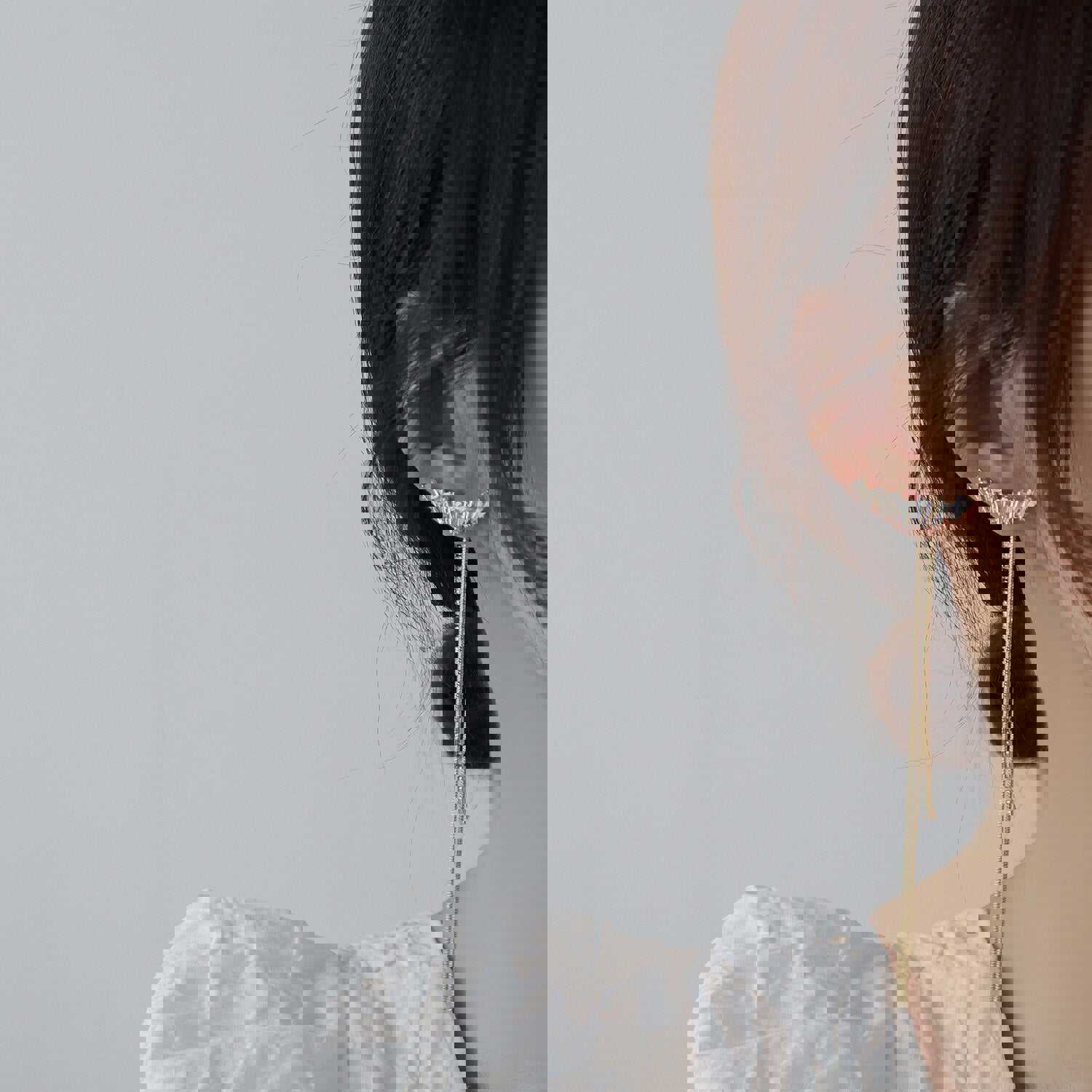 South Korea Design Shiny Copper Zircon Water Drop Tassel Earrings for Women