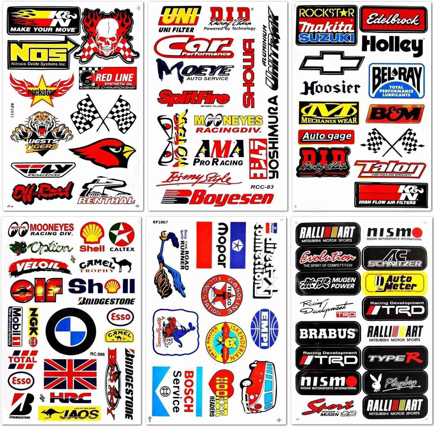 Auto Car Race Hot Rod Racer Vinyl Decal Stickers Pack of 6 for Kids, Adults, and Teens