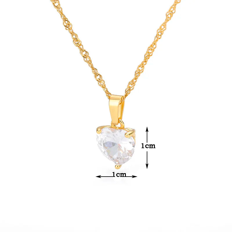 Women's Heart Necklace - Stainless Steel Gold Plated Chain with Zircon Heart Pendant, Boho Wedding Jewelry Gift