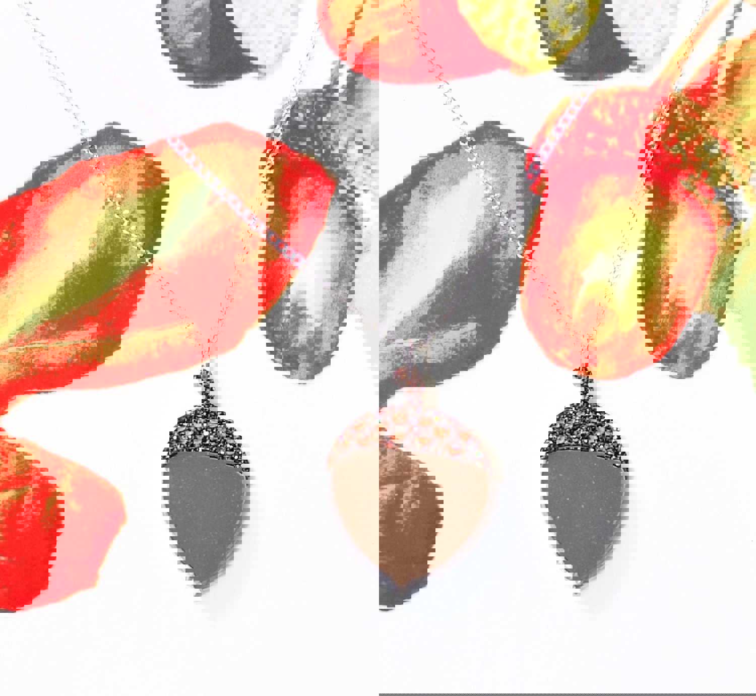 Fall Acorn Glitter and Metallic Acrylic Pendant Necklace