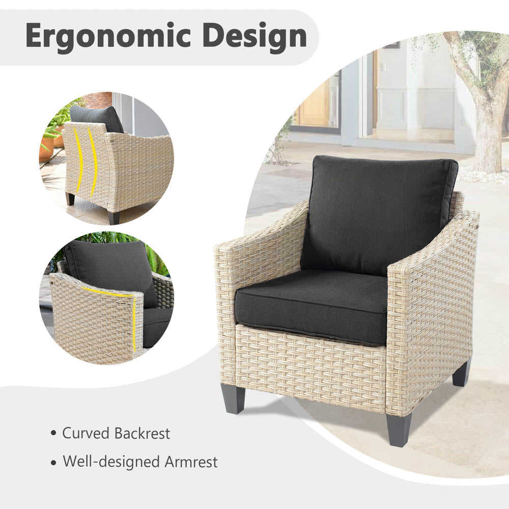 Ovios Athena Series 7-Piece Outdoor Patio Furniture Set with Swivel Chair & Fire Pit Table