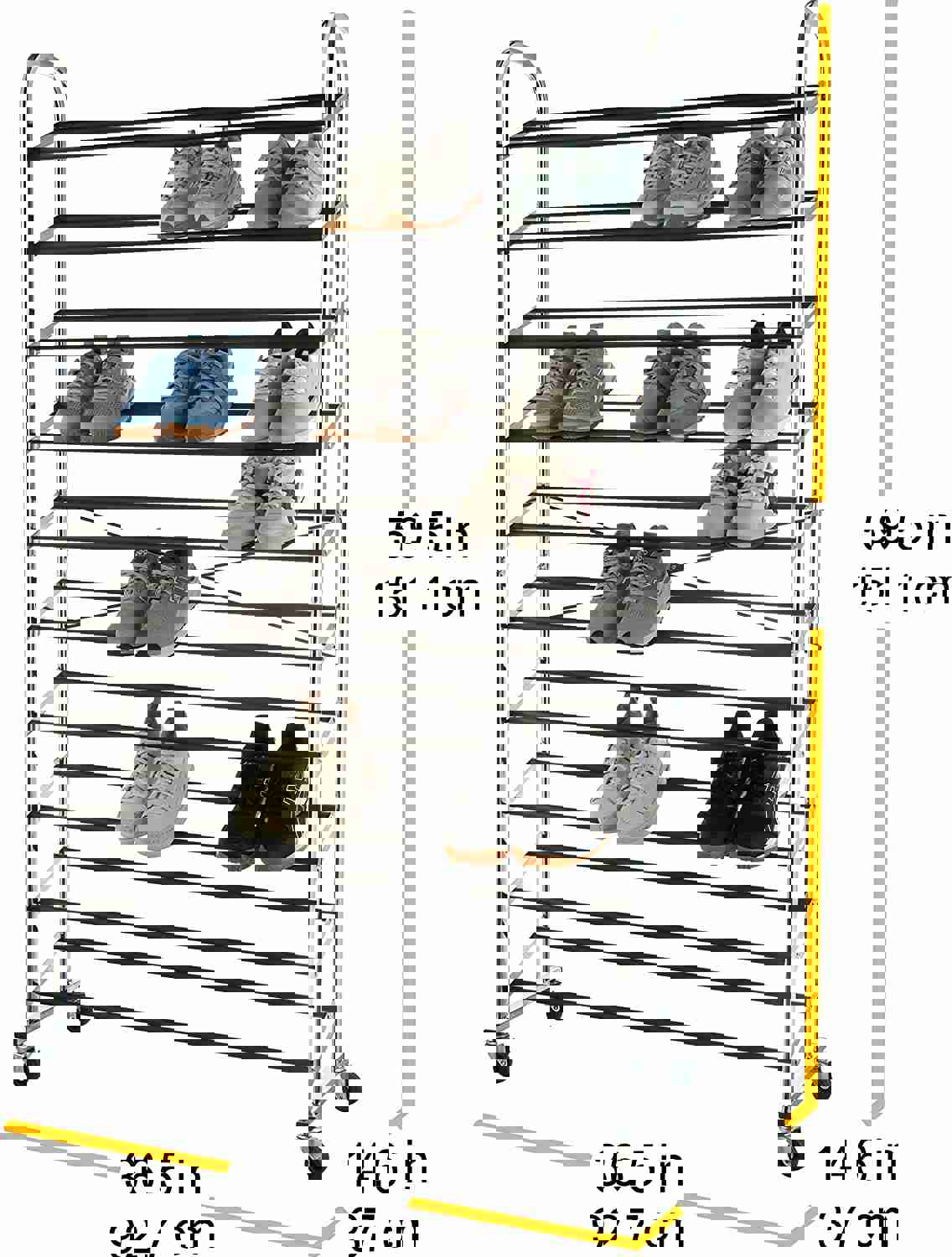 50-Pair Shoe Rack Organizer with Wheels