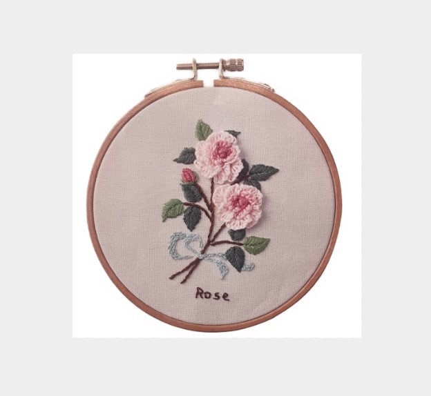 Beginner's Embroidery Kit - Small Pink Rose Floral DIY Craft