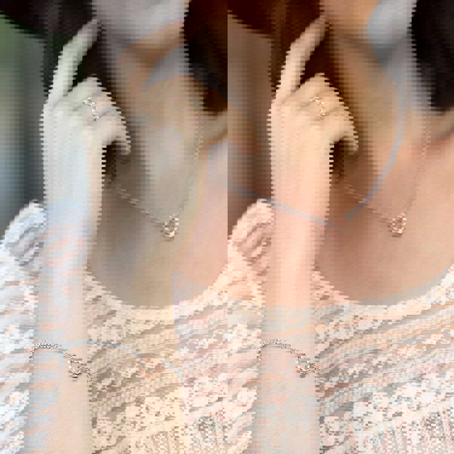 18 Two Tone Double Strand Open Heart Necklace