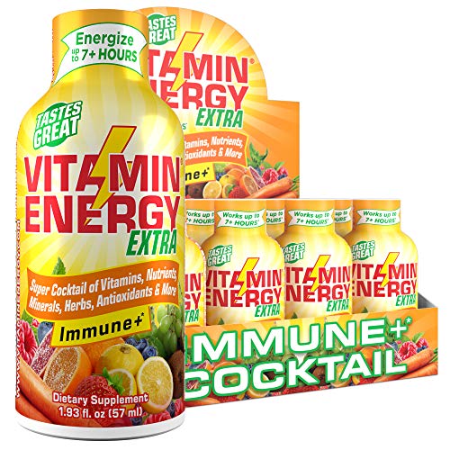 (12 Pack) VitaminEnergy™ Extra Immune+ Energy Shots, 7+ Hours Lasting Citrus Energy Drink with Vitamins & Antioxidants