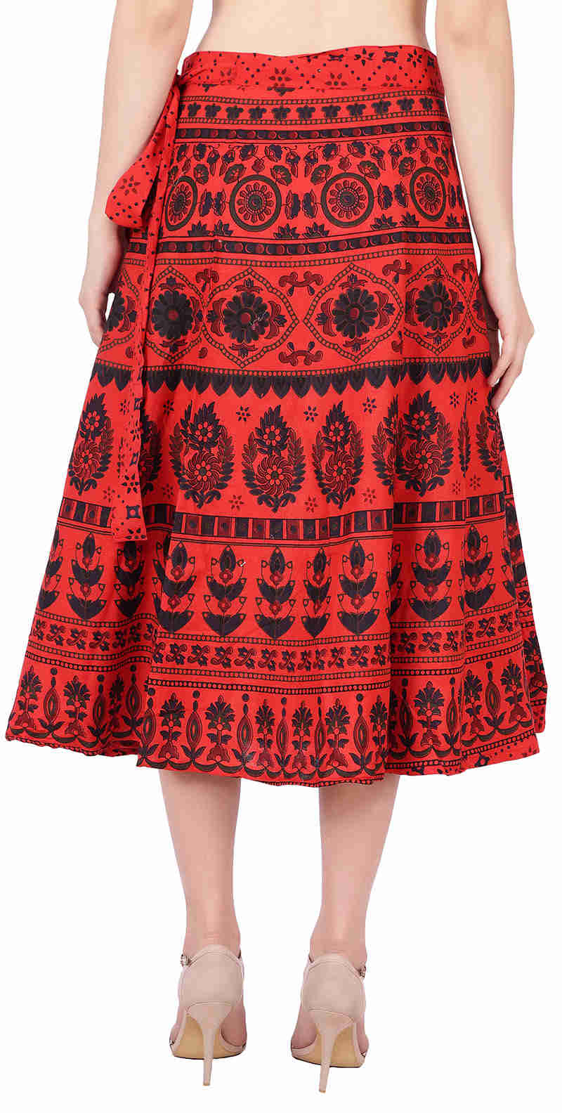 Women's Cotton Ethnic Indian Skirt (Red, One Size)