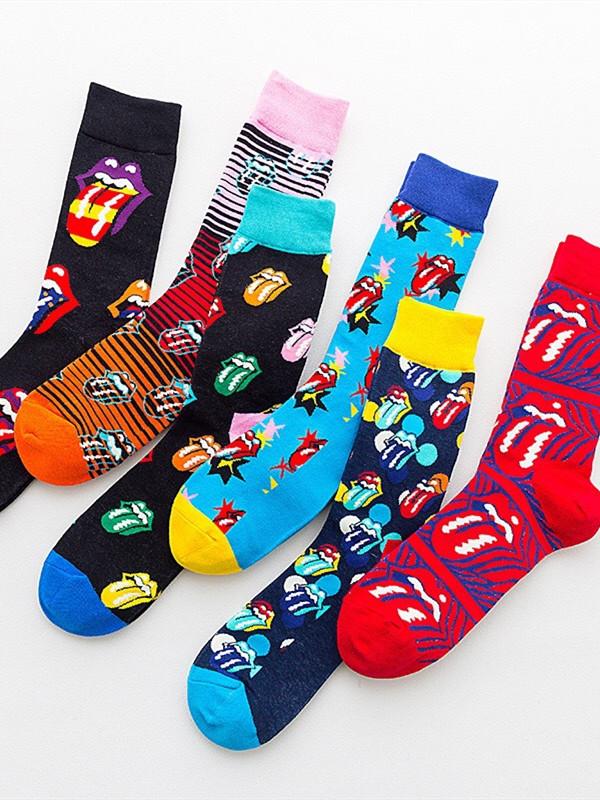 Trend Rolling Stone Band Joint Big Tongue Rock Style Fashion Mens and Womens Cotton Personality Mid Autumn and Winter Socks
