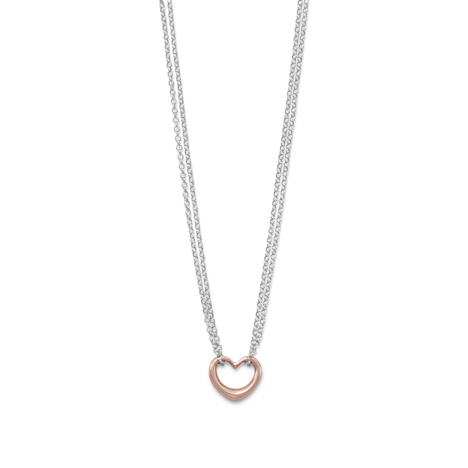 18 Two Tone Double Strand Open Heart Necklace