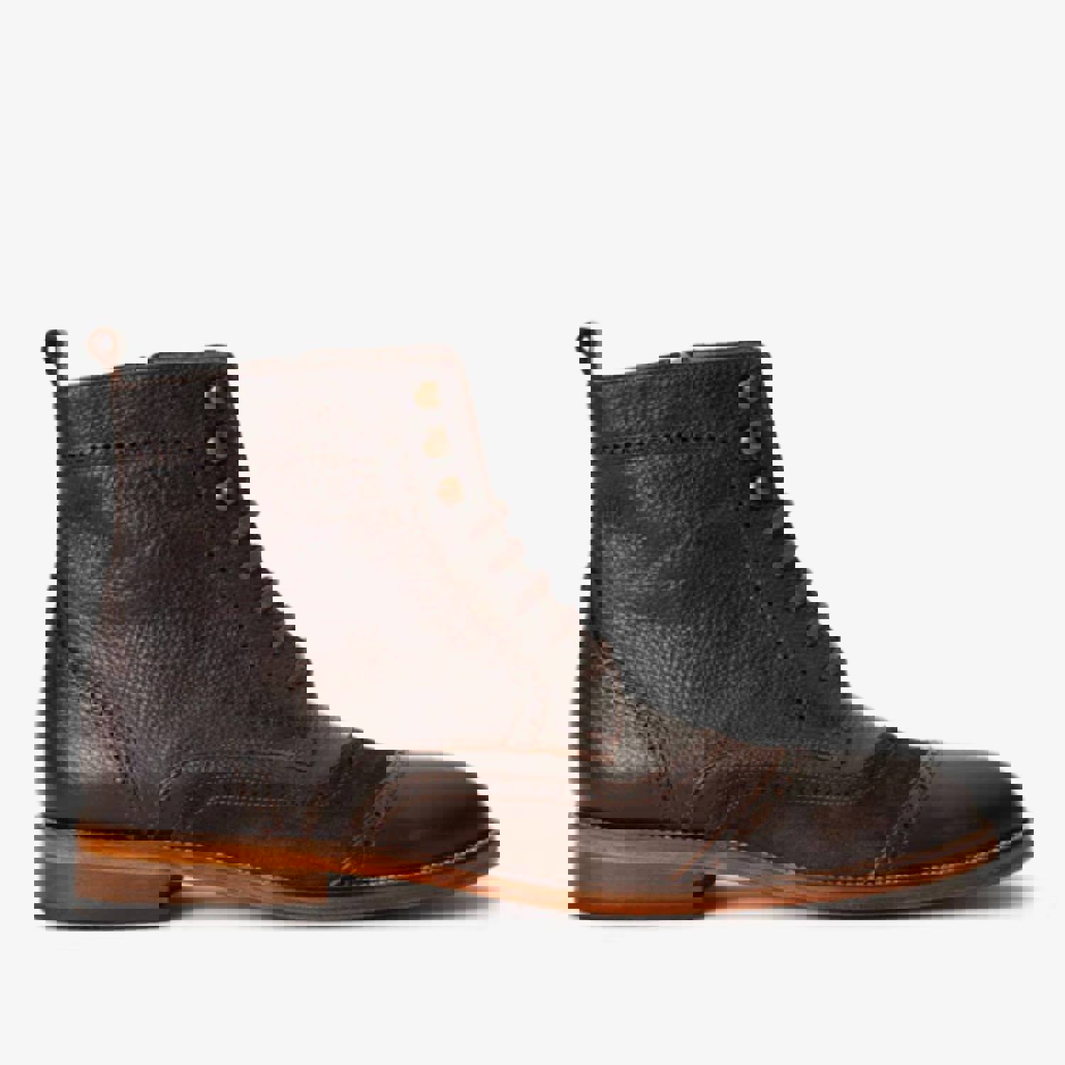 Anderson Brown Leather & Suede Brogue Lace-Up Men Boot with Zipper