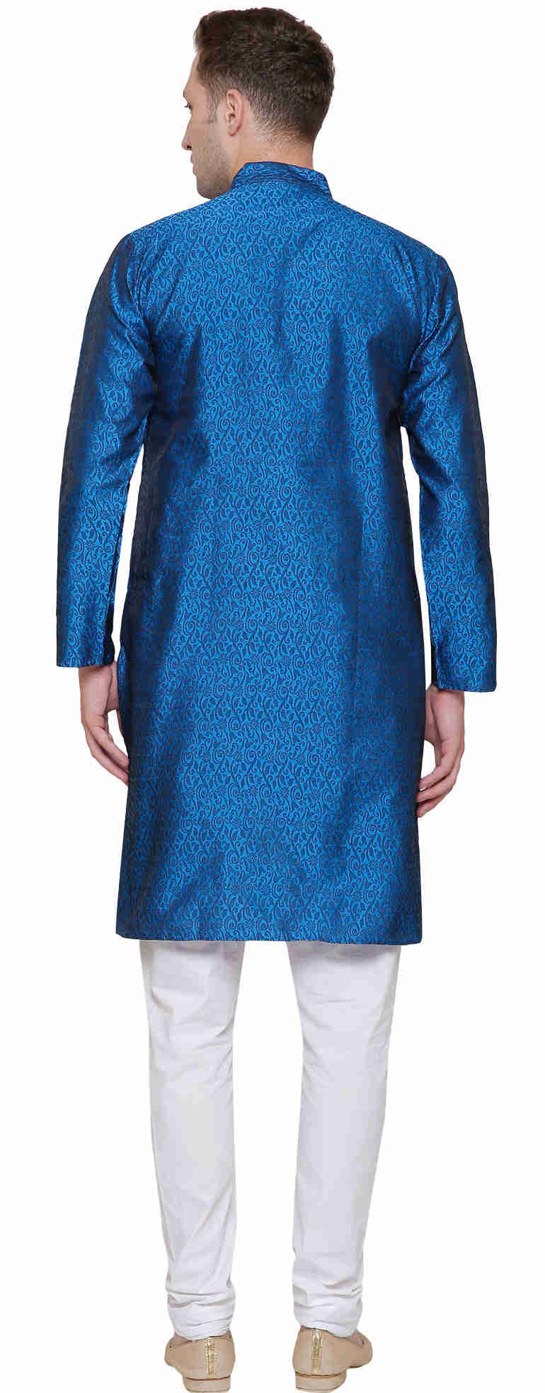 Men's Jacquard Silk Kurta Pajama - Traditional Indian Clothing (Blue)
