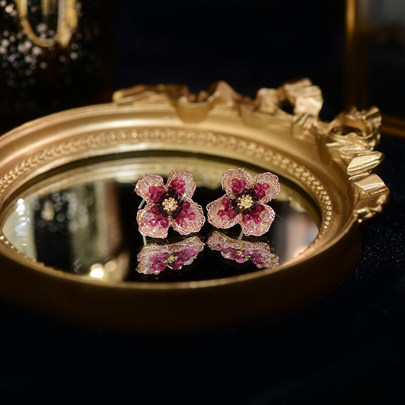 Korea Design Jewelry Handmade Crystal Beads Flower Earrings for Women