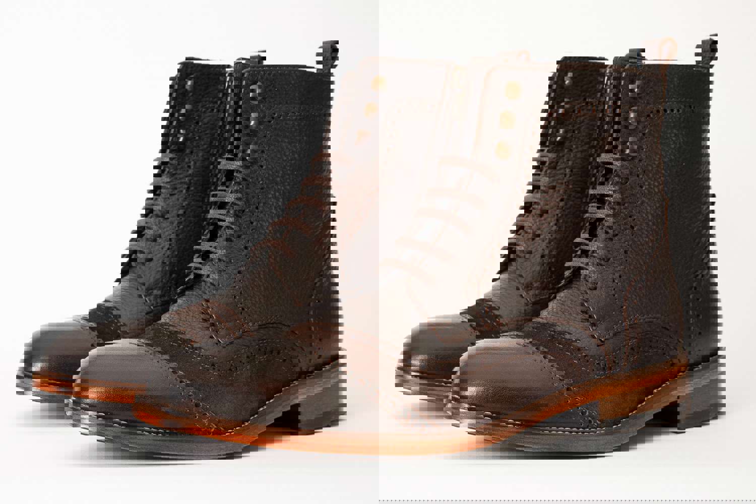 Anderson Brown Leather & Suede Brogue Lace-Up Men Boot with Zipper