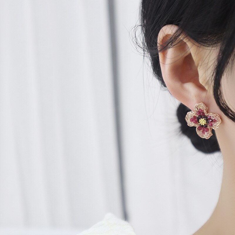 Korea Design Jewelry Handmade Crystal Beads Flower Earrings for Women
