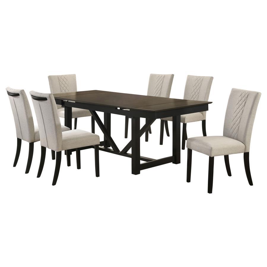 Malia - 5 Piece Rectangular Dining Table Set With Refractory Extension Leaf - Beige And Black