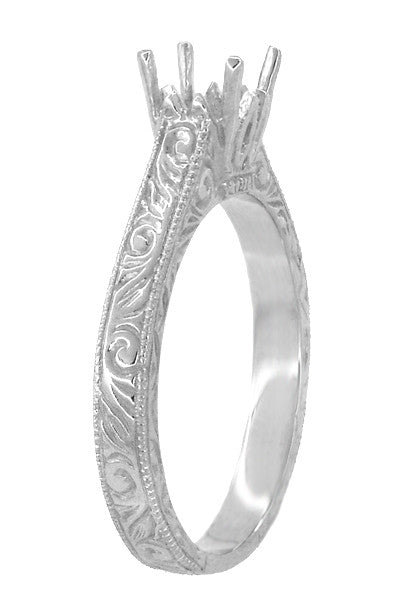 Art Deco 1/2 Carat Crown Scrolls Filigree Engagement Ring Setting in Palladium