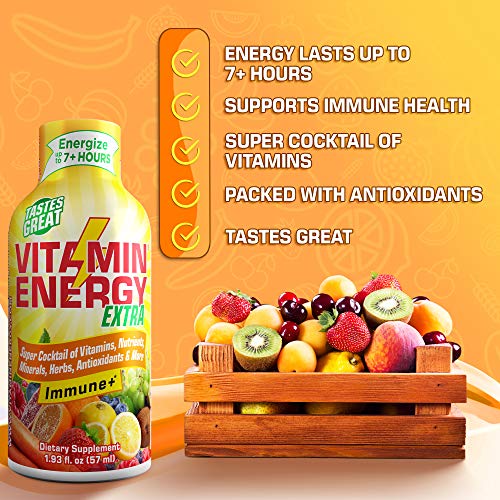 (12 Pack) VitaminEnergy™ Extra Immune+ Energy Shots, 7+ Hours Lasting Citrus Energy Drink with Vitamins & Antioxidants