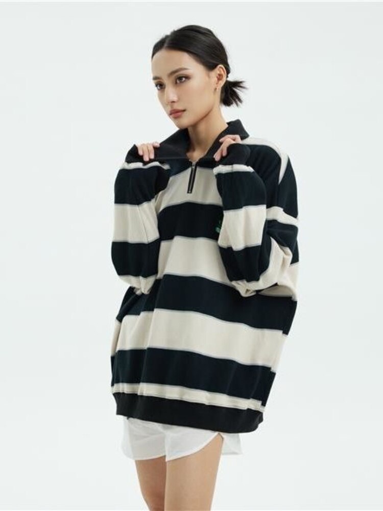 Women's Stripe Sweatshirt - Loose Oversized Hoodie for Autumn
