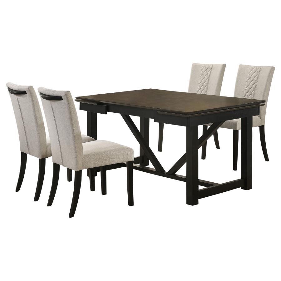 Malia - 5 Piece Rectangular Dining Table Set With Refractory Extension Leaf - Beige And Black