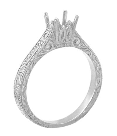 Art Deco 1/2 Carat Crown Scrolls Filigree Engagement Ring Setting in Palladium