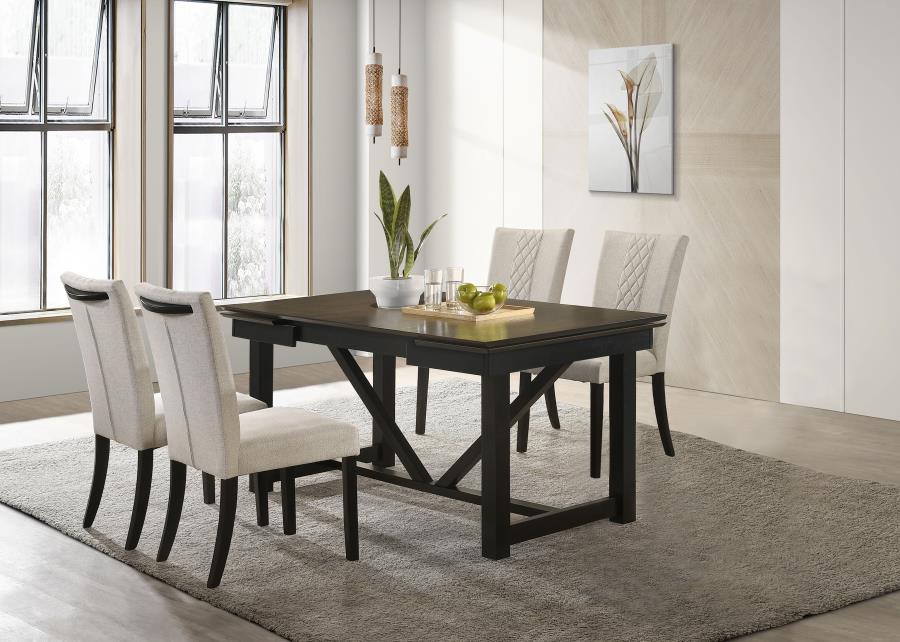 Malia - 5 Piece Rectangular Dining Table Set With Refractory Extension Leaf - Beige And Black