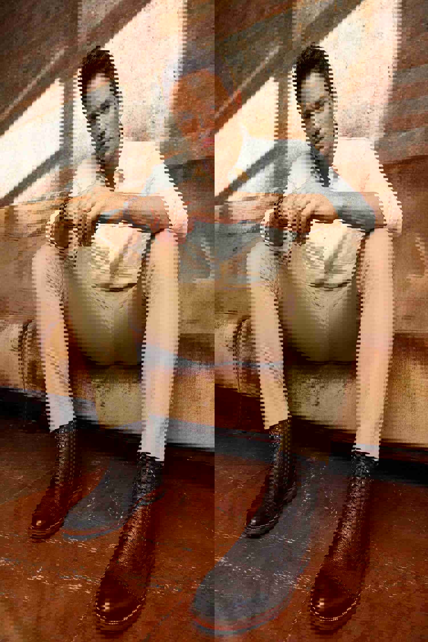 Anderson Brown Leather & Suede Brogue Lace-Up Men Boot with Zipper