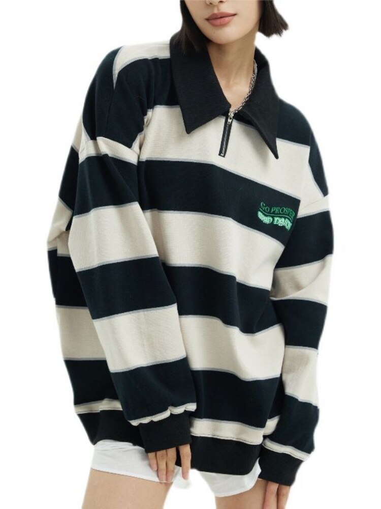 Women's Stripe Sweatshirt - Loose Oversized Hoodie for Autumn