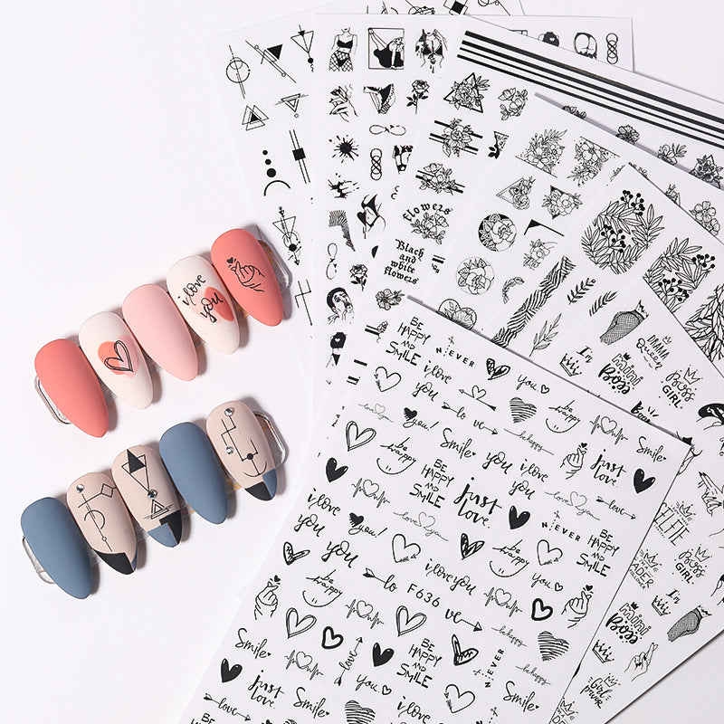 Summer Flowers and Plants Love Back Glue Nail Stickers