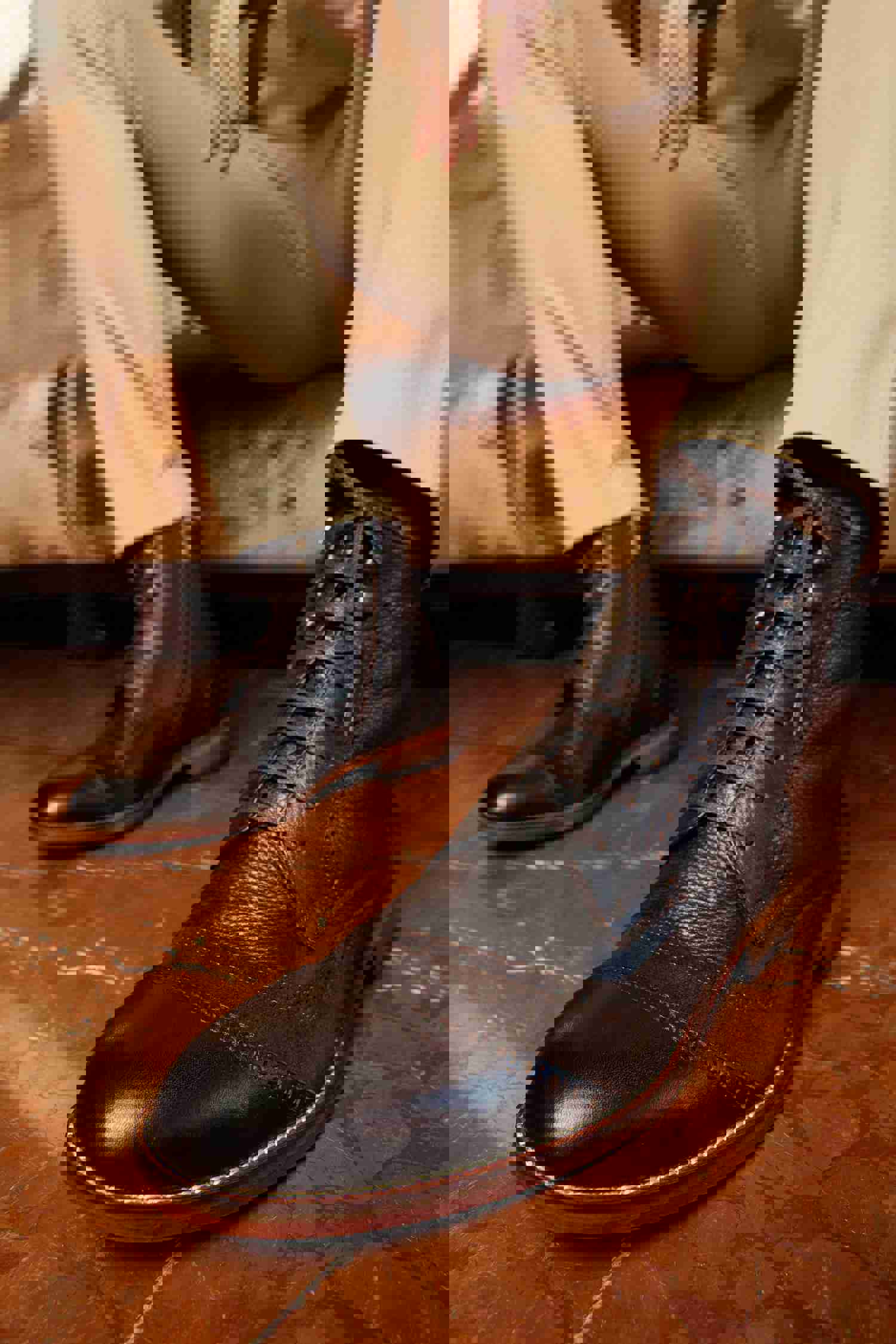 Anderson Brown Leather & Suede Brogue Lace-Up Men Boot with Zipper