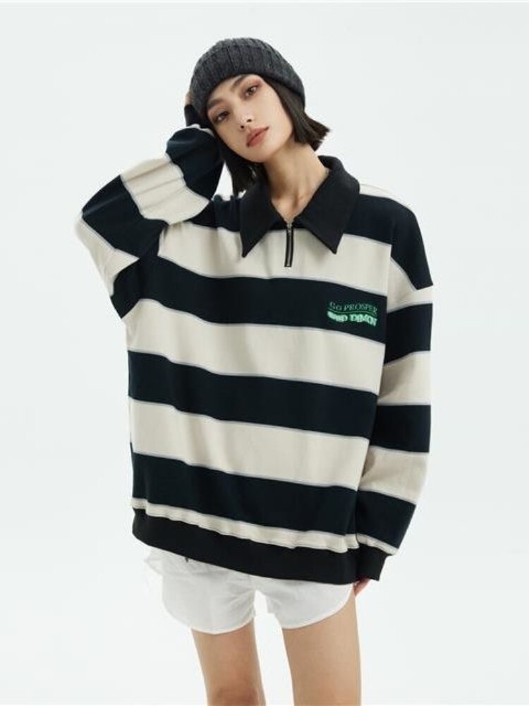 Women's Stripe Sweatshirt - Loose Oversized Hoodie for Autumn