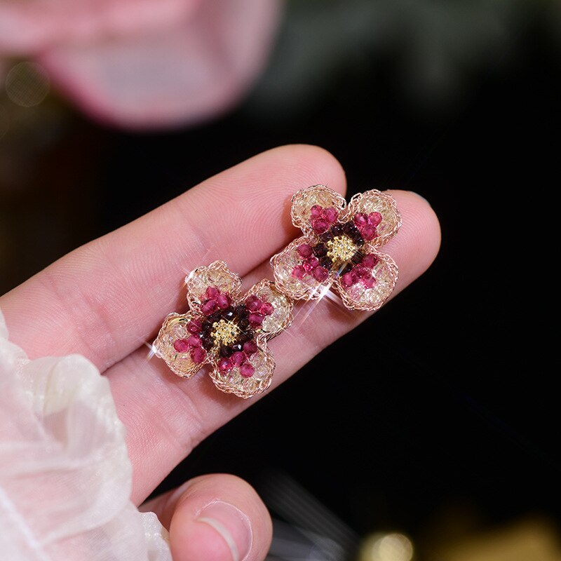 Korea Design Jewelry Handmade Crystal Beads Flower Earrings for Women