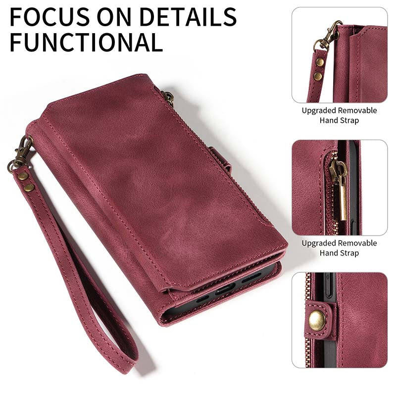 Casekis Zipper RFID Wallet Phone Case Red Wine