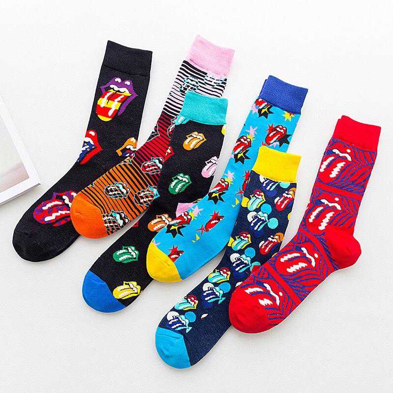 Trend Rolling Stone Band Joint Big Tongue Rock Style Fashion Mens and Womens Cotton Personality Mid Autumn and Winter Socks