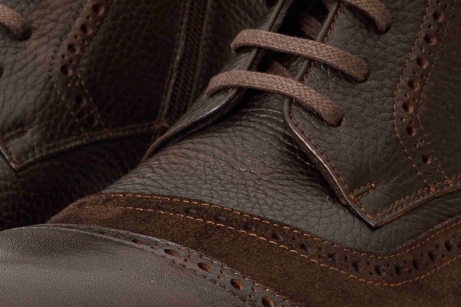 Anderson Brown Leather & Suede Brogue Lace-Up Men Boot with Zipper