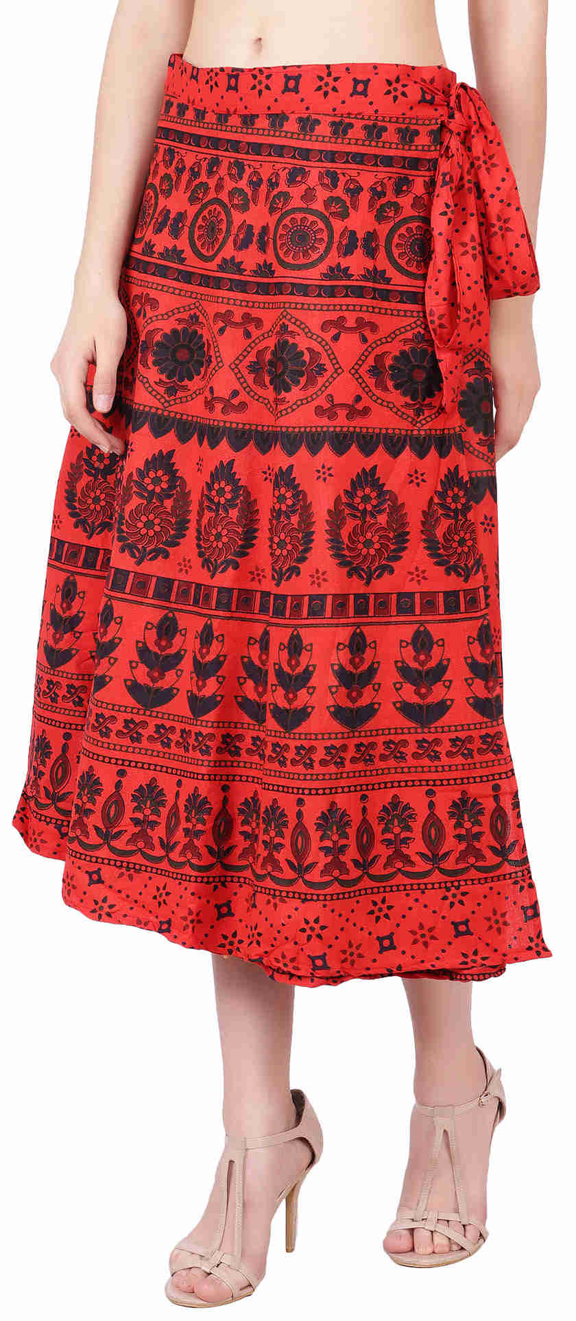 Women's Cotton Ethnic Indian Skirt (Red, One Size)