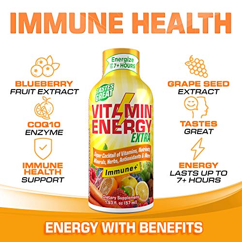 (12 Pack) VitaminEnergy™ Extra Immune+ Energy Shots, 7+ Hours Lasting Citrus Energy Drink with Vitamins & Antioxidants