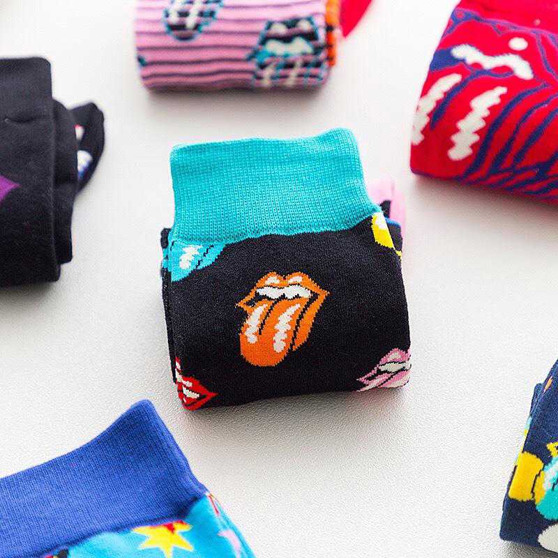 Trend Rolling Stone Band Joint Big Tongue Rock Style Fashion Mens and Womens Cotton Personality Mid Autumn and Winter Socks