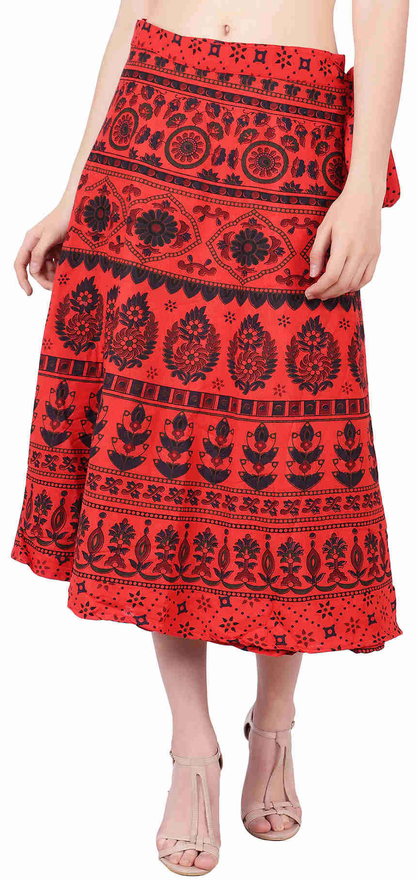 Women's Cotton Ethnic Indian Skirt (Red, One Size)