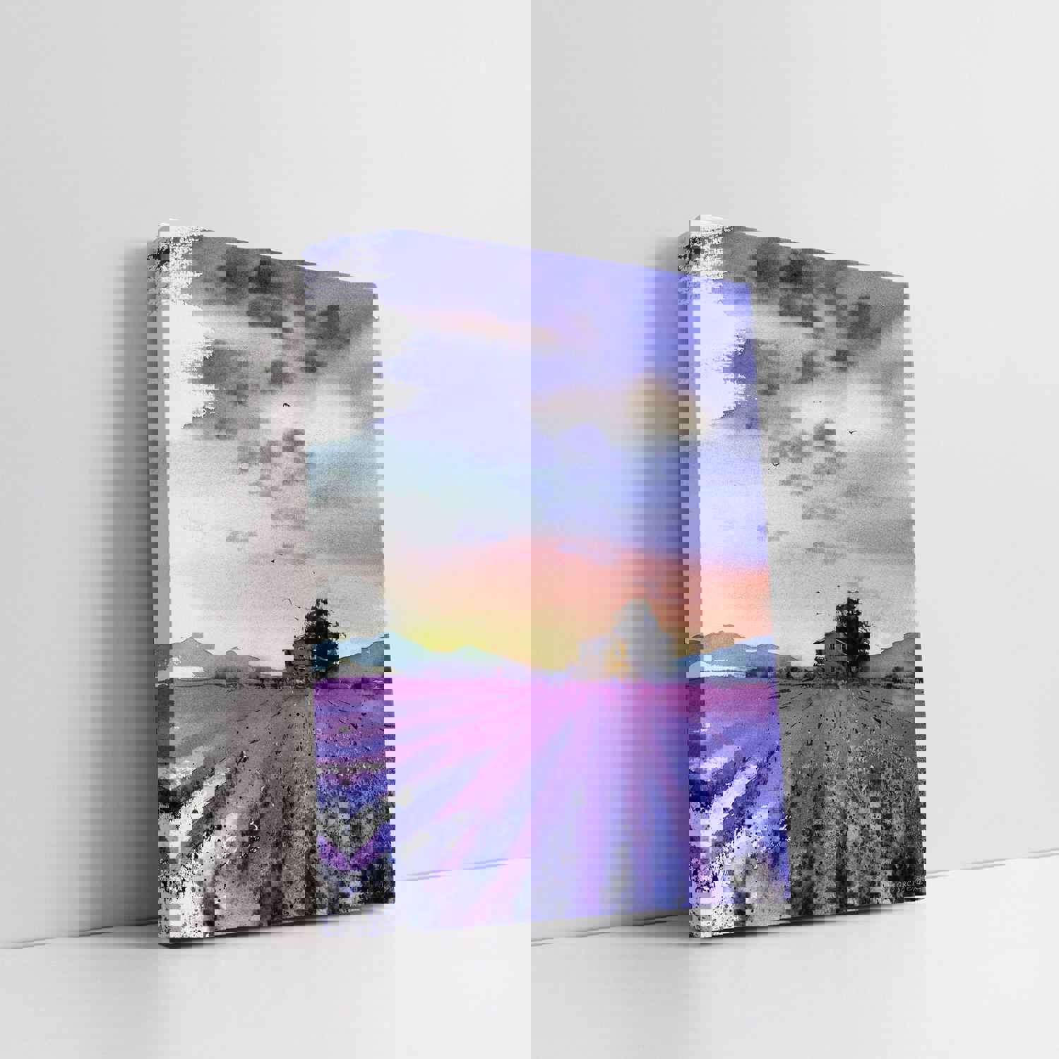 Provence Wall Decor, Lavender Art Print, France Landscape Watercolor Painting