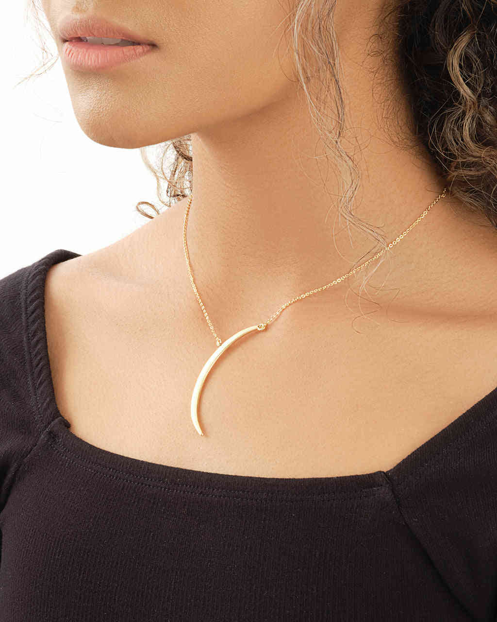 Crescent Moon Pendant Necklace - 14K Gold or Rose Gold Plated Brass