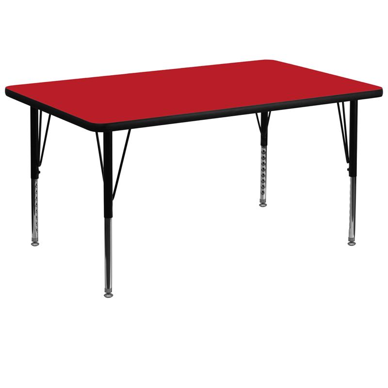 Flash Furniture 36W x 72L Rectangular Red HP Laminate Activity Table - Height Adjustable Short Legs