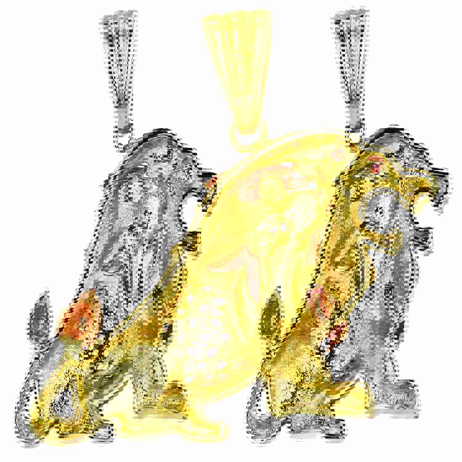 14K Gold Tricolor 42x35mm Pave Lion Pendant