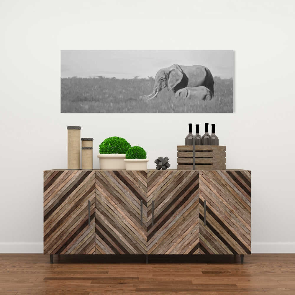 Elephants In The Savannah, Fine Art Gallery Wrapped Canvas 16x48
