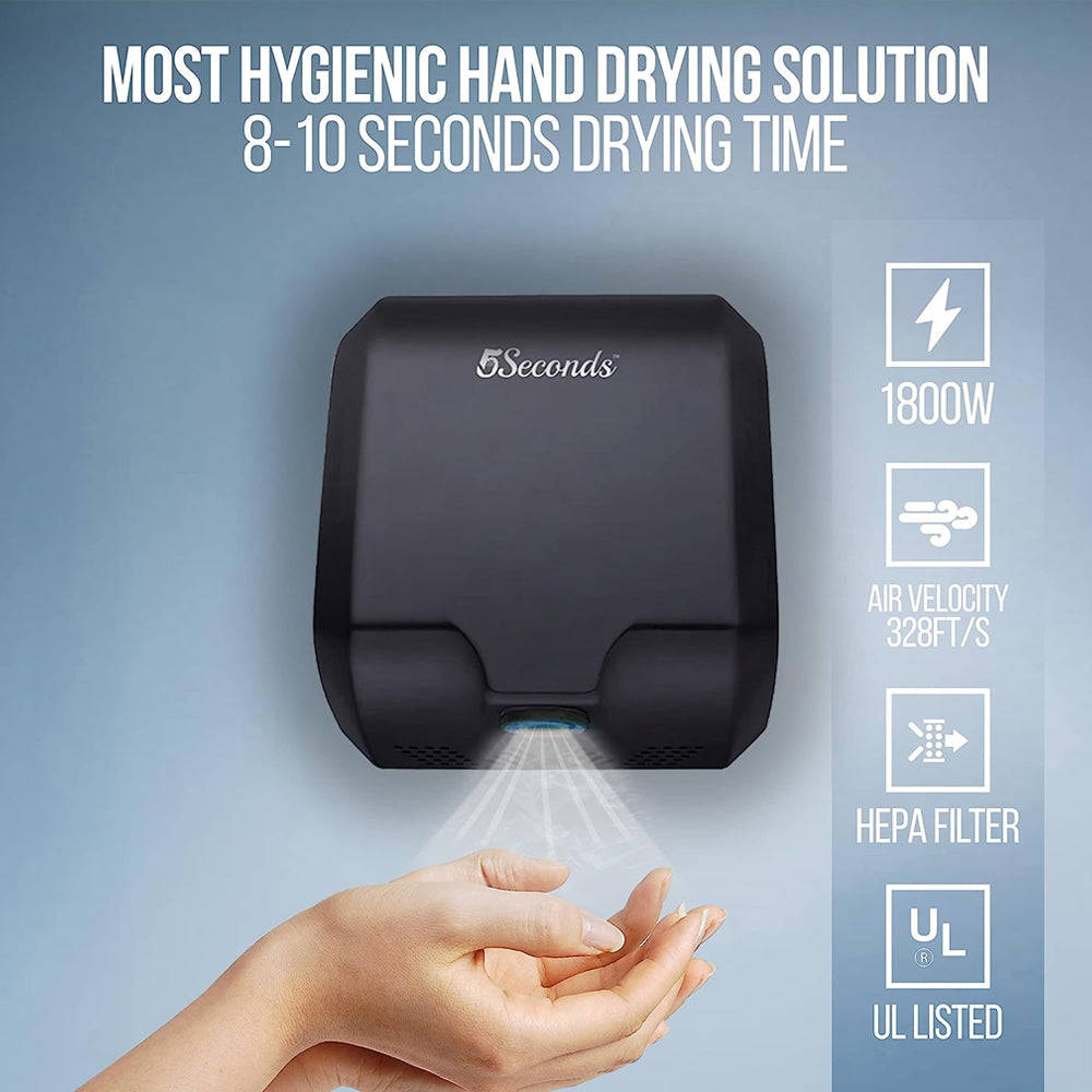 5Seconds™ Electric Hand Dryers for Bathrooms Commercial in 1800W, Stainless Steel with HEPA Filter, Touch-Free Sensor