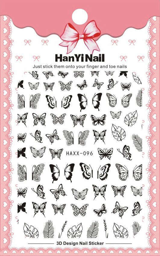 Anokhinaliza Black White Butterfly 3D Nails Sticker